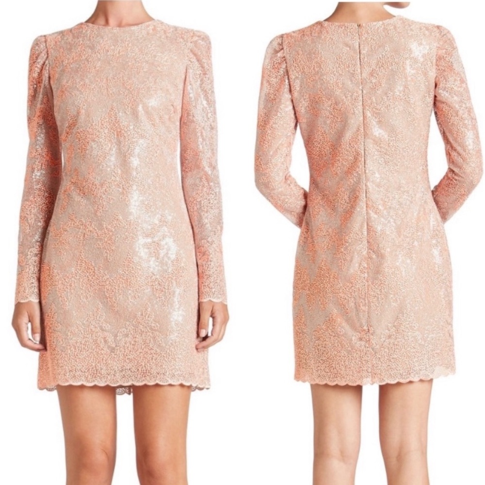 Dress The Population Pink Sequin Long Sleeve Dress